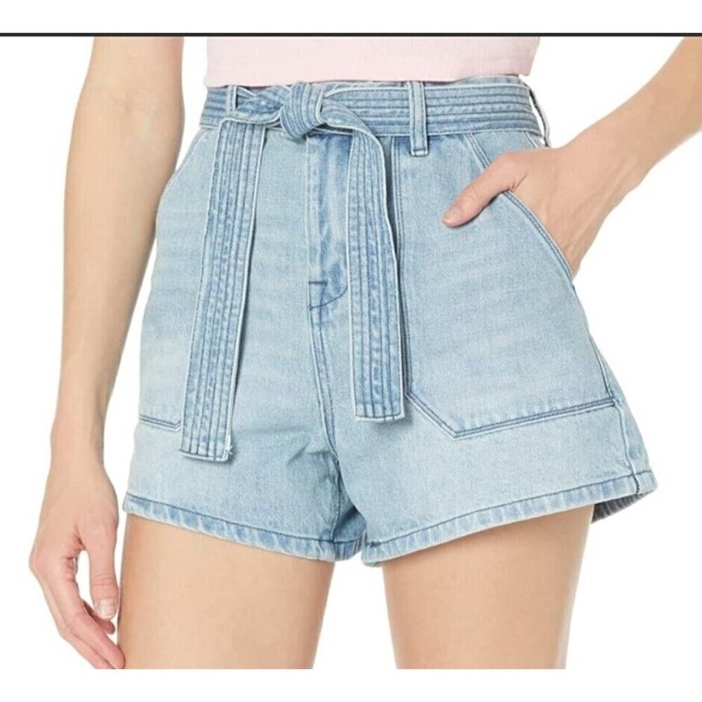 New BlankNYC Denim Shorts Womens 30 High Rise Blue Belt Tie Must Be The Place